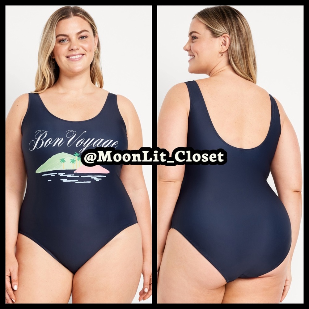 Old Navy Matte One-Piece Swimsuit Navy Tropical Print Plus Size 4X
